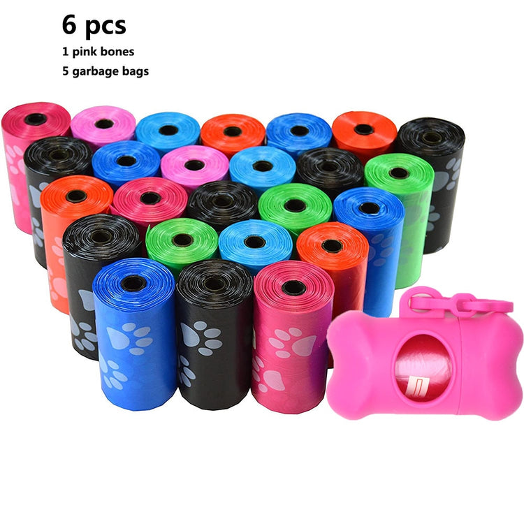 Pet Waste Bag Dispenser, Degradable Pet Dog Waste Poop Bag Pet Waste Clean Poop Bags 6pcs(1 bones 5 garbage bags)
