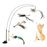 Simulation Bird Interactive Funny Cat Stick Toy Furry Feather Bird With Bell Sucker Cat Stick Toy Kitten Playing Pet Accessories