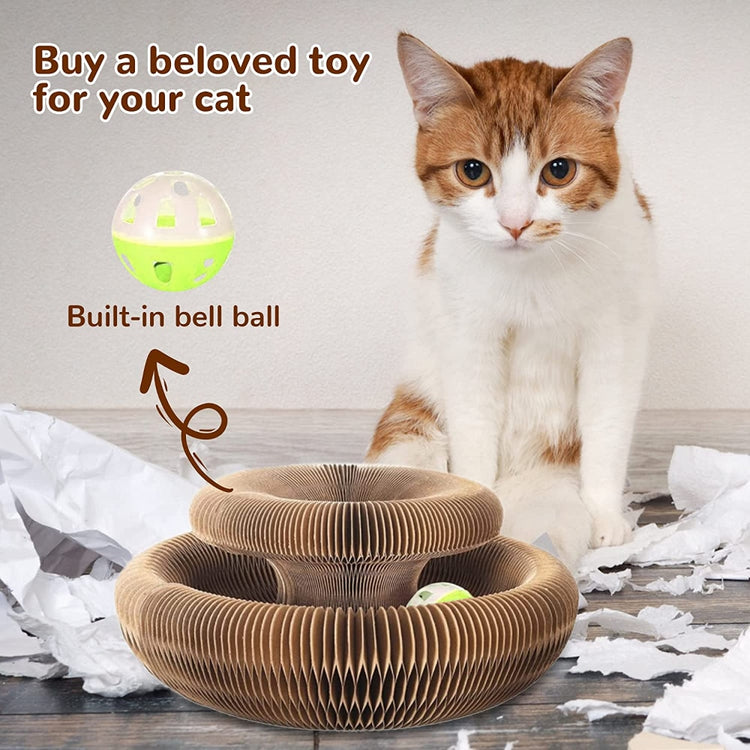 Magic Organ Cat Scratching Board-with a Toy Bell, Interactive Scratcher Cat Toy, Cat Grinding Claw Scratching Board, Foldable